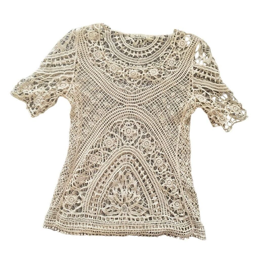 Solitaire Crochet Top Swim Cover Ivory Beach Vacation Pool Boho Size Small